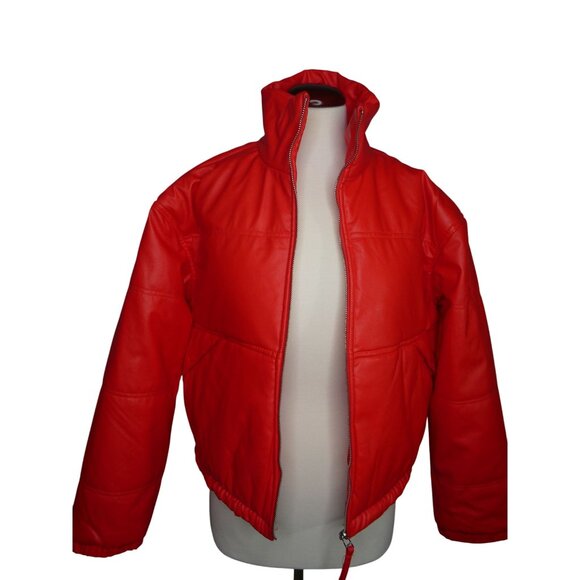 Vila by‎ 26 international Orange Red Faux Leather Jacket 12380 Size L - Picture 2 of 4